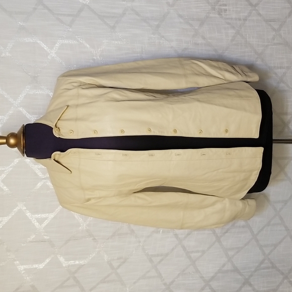Vintage Noviello Bloom Jacket Womens Size 4 Leather Cream Mob Wife - Picture 1 of 12